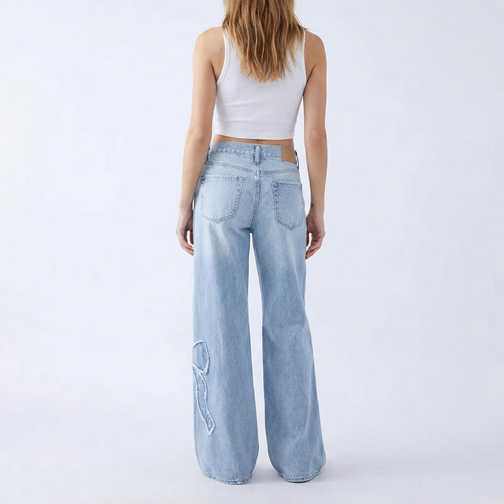 Women's High-Rise Buckle Accent Skinny Jeans – Mid Blue Slim Fit Denim