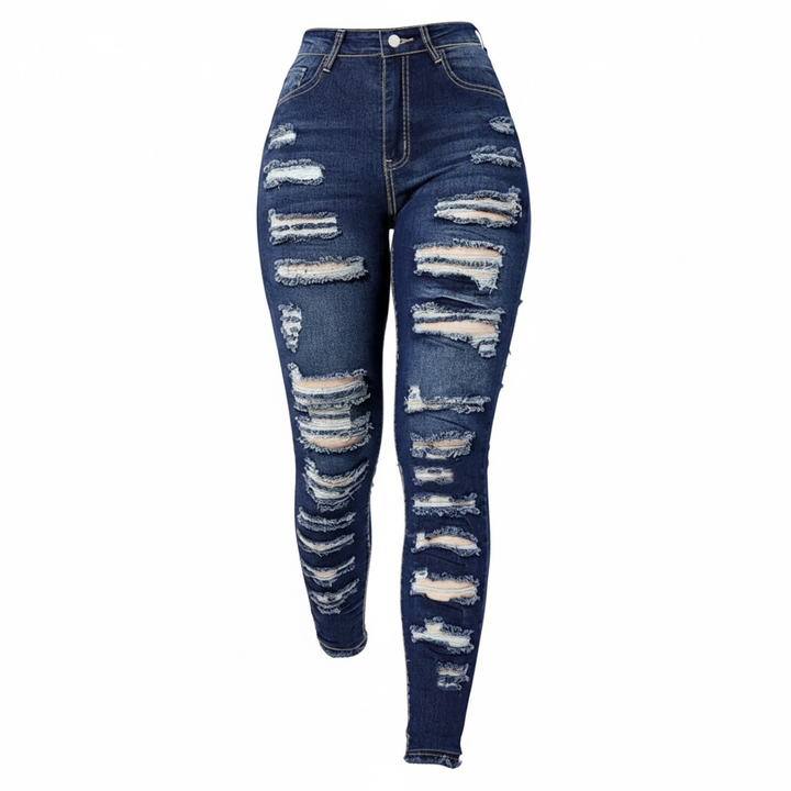 Women's High-Stretch Ripped Cropped Jeans – Slim Fit Street Style Denim