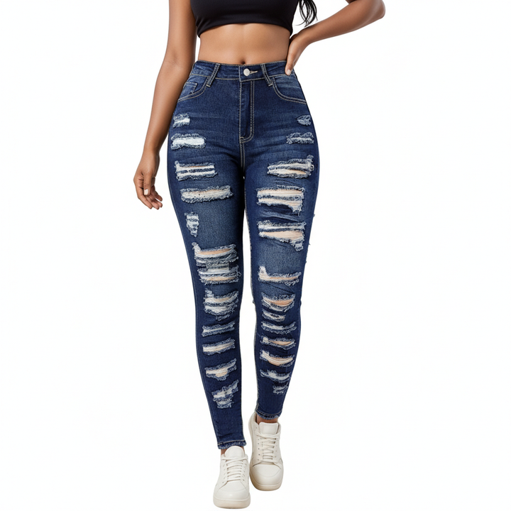 Women's High-Stretch Ripped Cropped Jeans – Slim Fit Street Style Denim