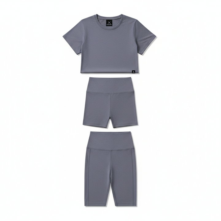 Women's 3-Piece Lounge Set – Short Sleeve Round Neck Top with Shorts & Pants