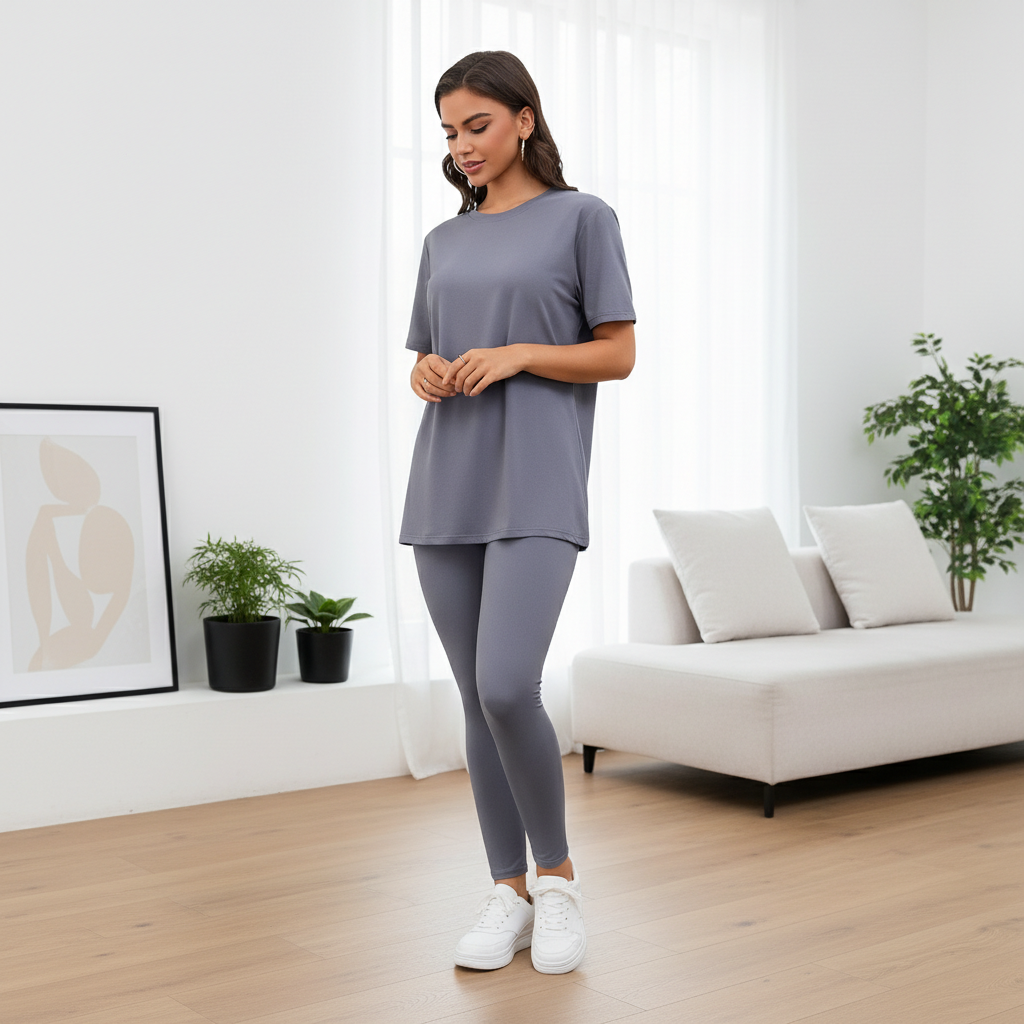 Women's 3-Piece Lounge Set – Short Sleeve Round Neck Top with Shorts & Pants