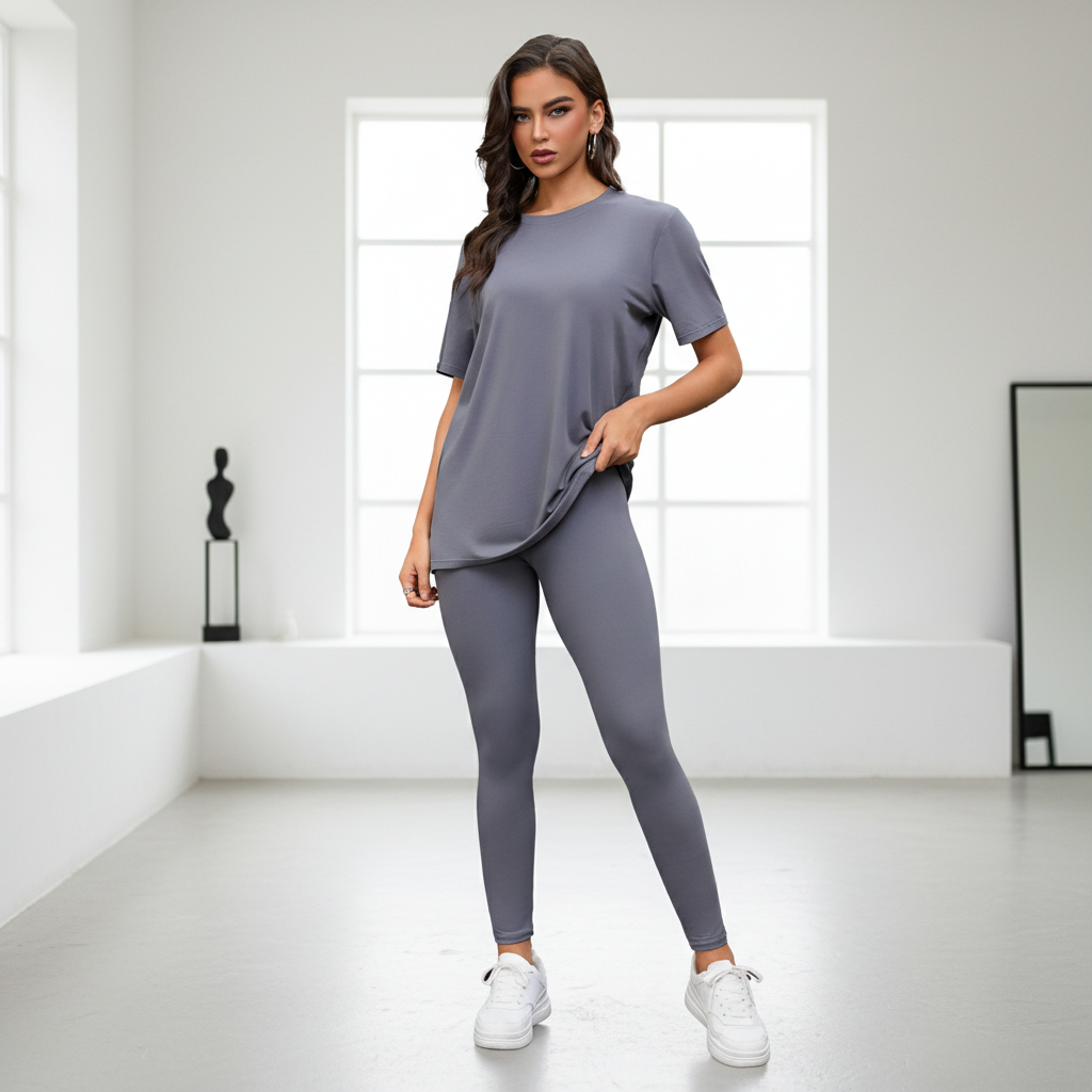 Women's 3-Piece Lounge Set – Short Sleeve Round Neck Top with Shorts & Pants