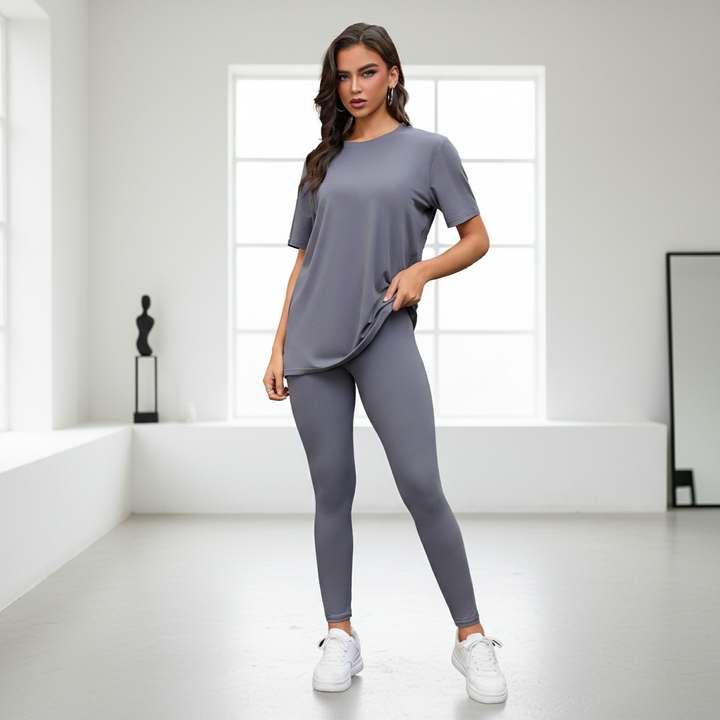Women's 3-Piece Lounge Set – Short Sleeve Round Neck Top with Shorts & Pants