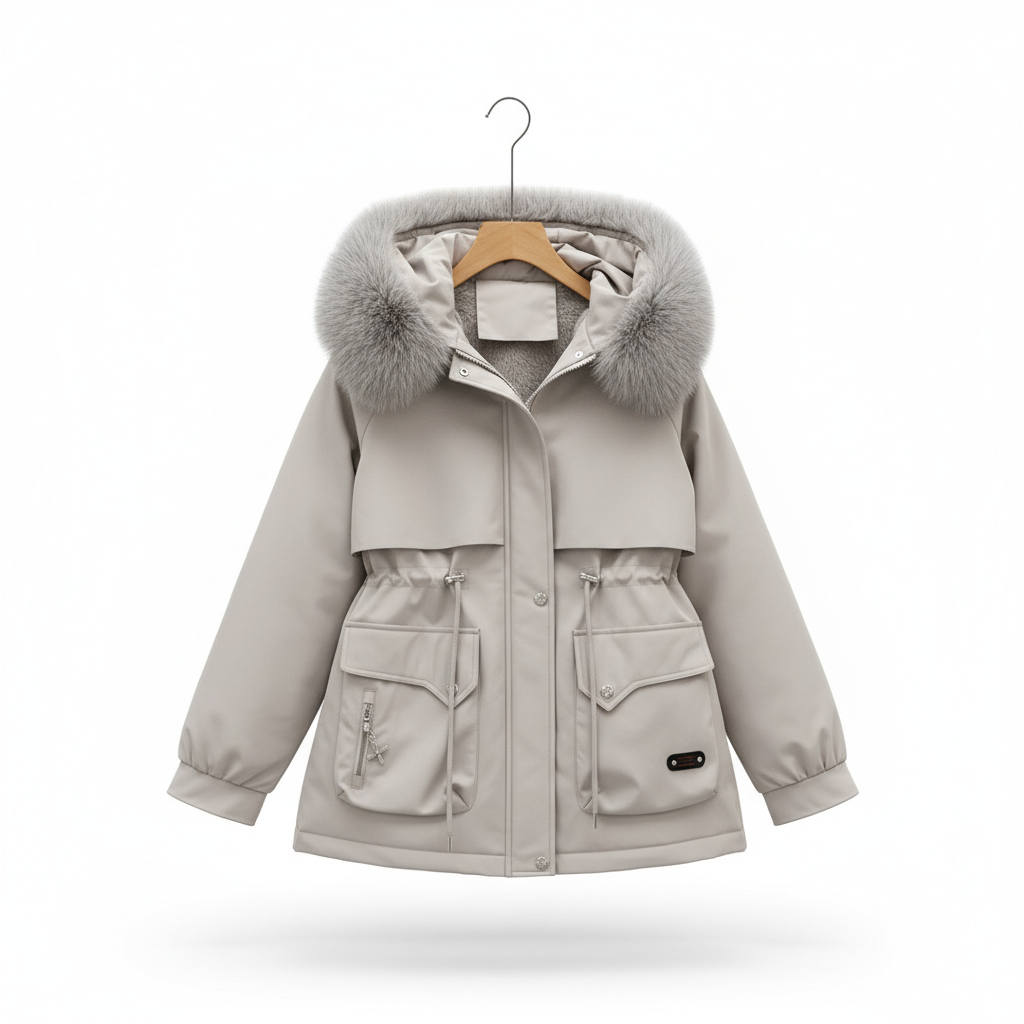 Fur Collar Fashionable All-matching Jacket Hooded Warm Cotton-padded Coat