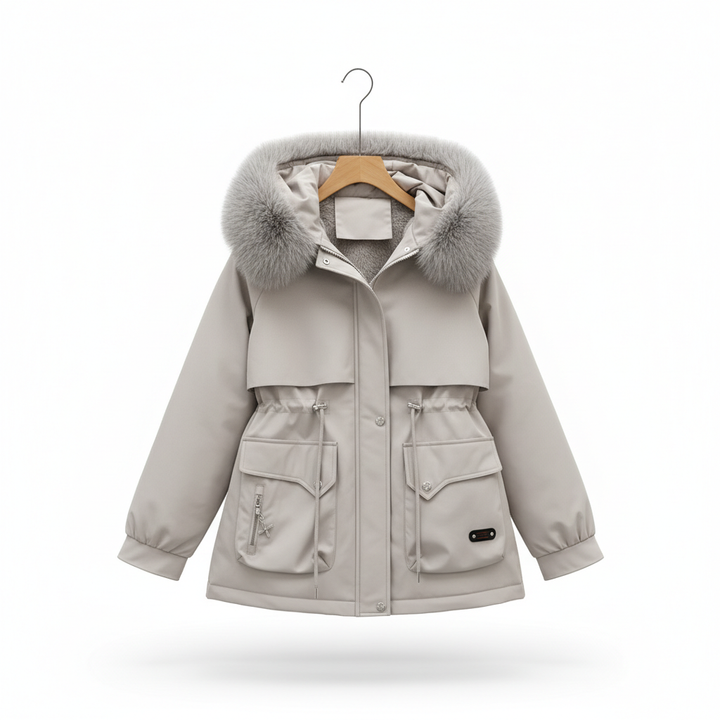 Fur Collar Fashionable All-matching Jacket Hooded Warm Cotton-padded Coat