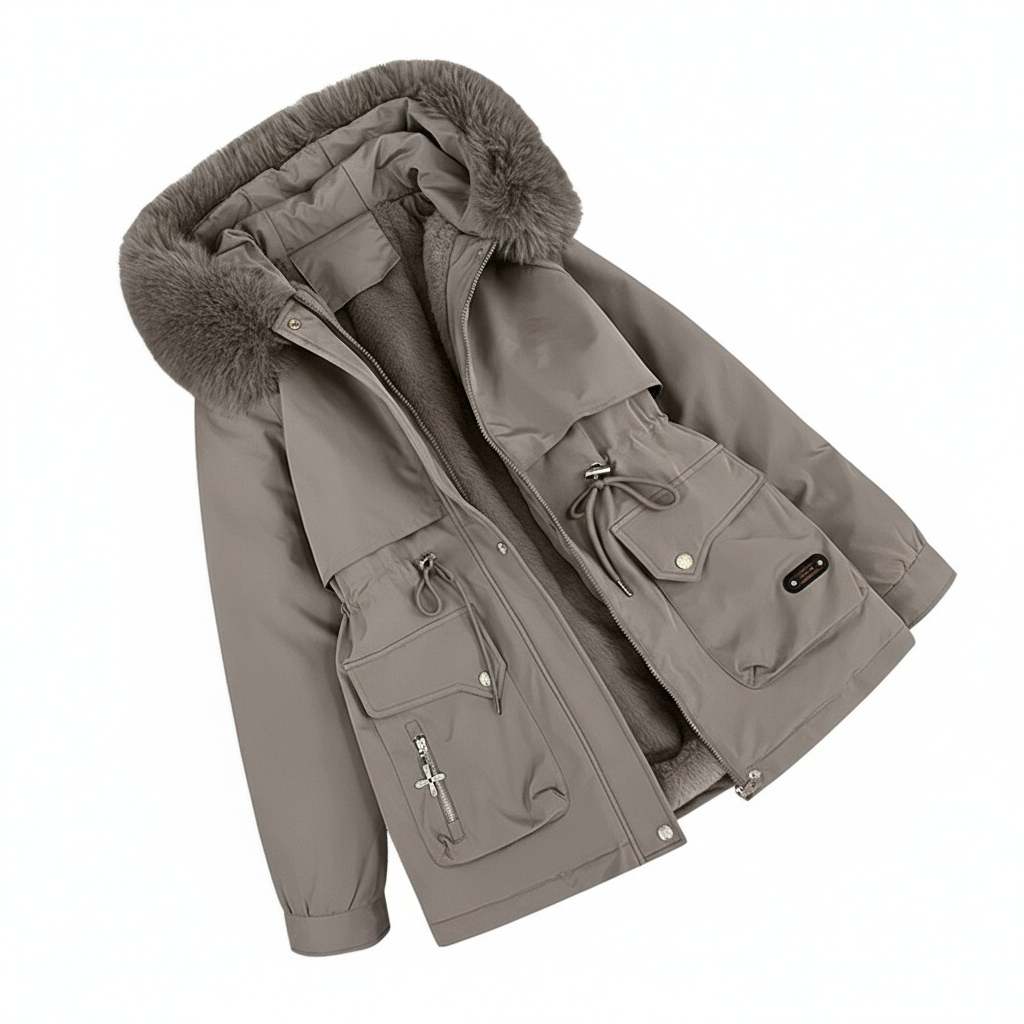 Fur Collar Fashionable All-matching Jacket Hooded Warm Cotton-padded Coat
