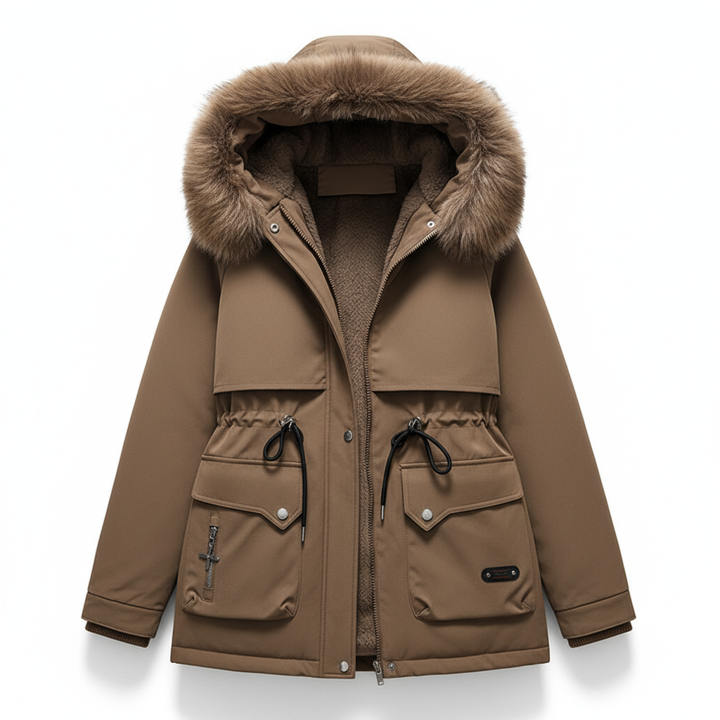 Fur Collar Fashionable All-matching Jacket Hooded Warm Cotton-padded Coat