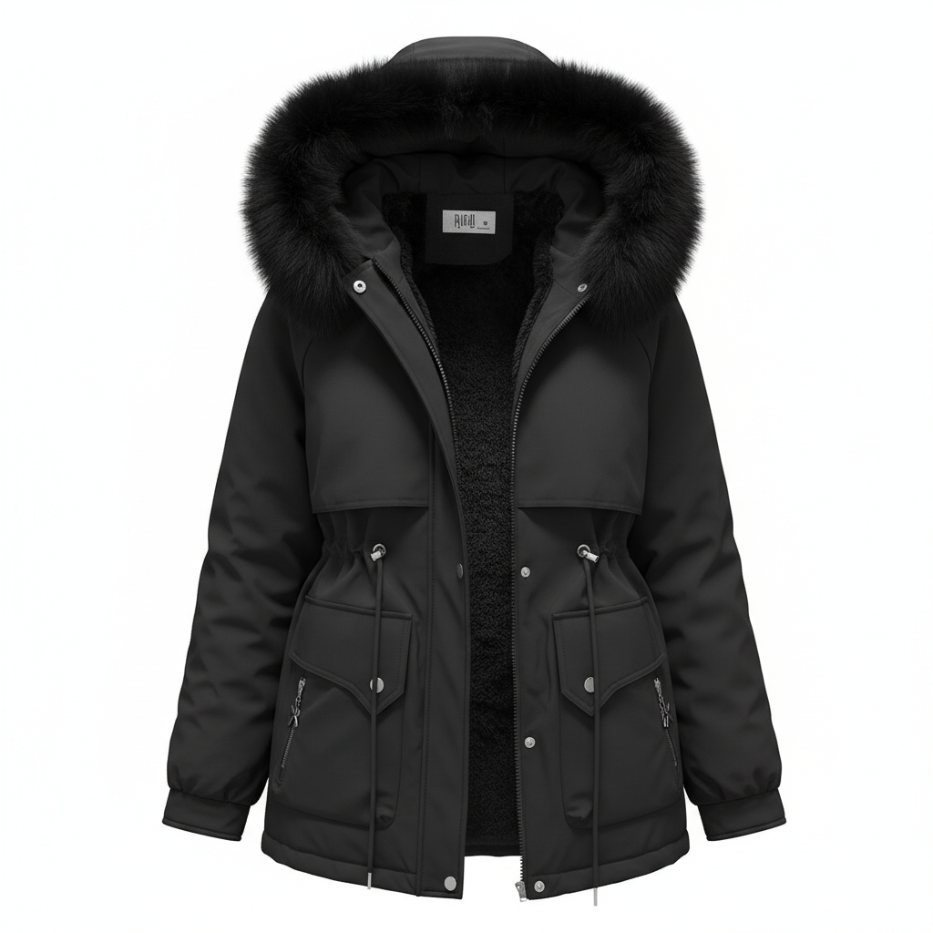 Fur Collar Fashionable All-matching Jacket Hooded Warm Cotton-padded Coat