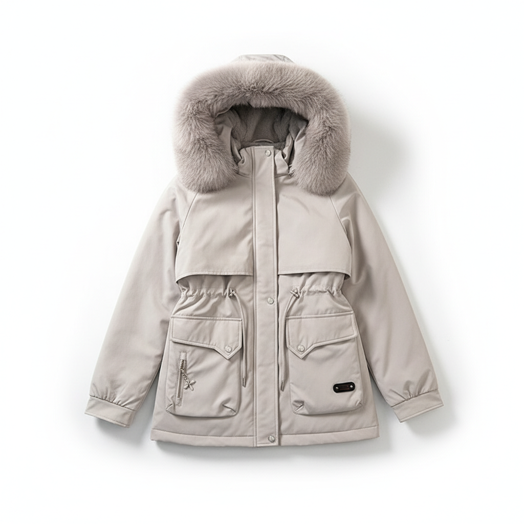 Fur Collar Fashionable All-matching Jacket Hooded Warm Cotton-padded Coat