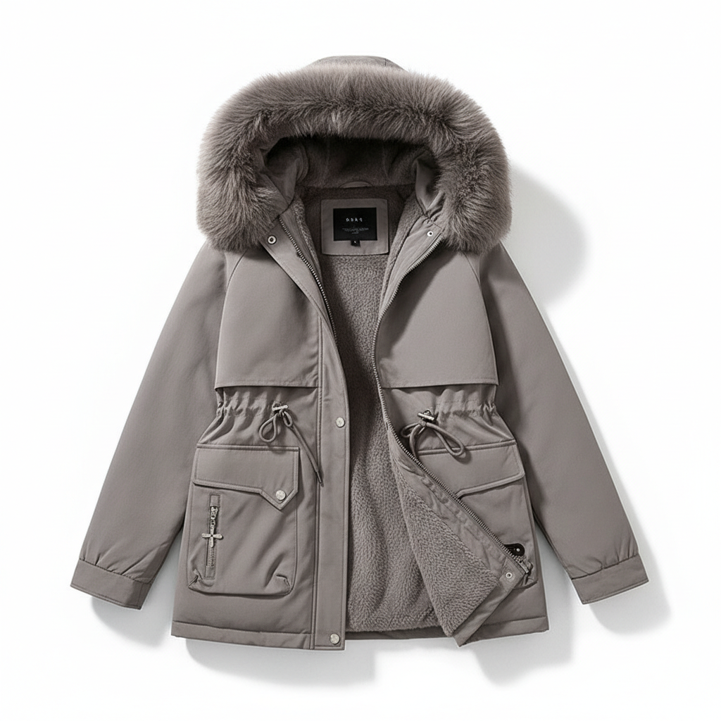 Fur Collar Fashionable All-matching Jacket Hooded Warm Cotton-padded Coat