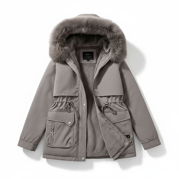 Fur Collar Fashionable All-matching Jacket Hooded Warm Cotton-padded Coat
