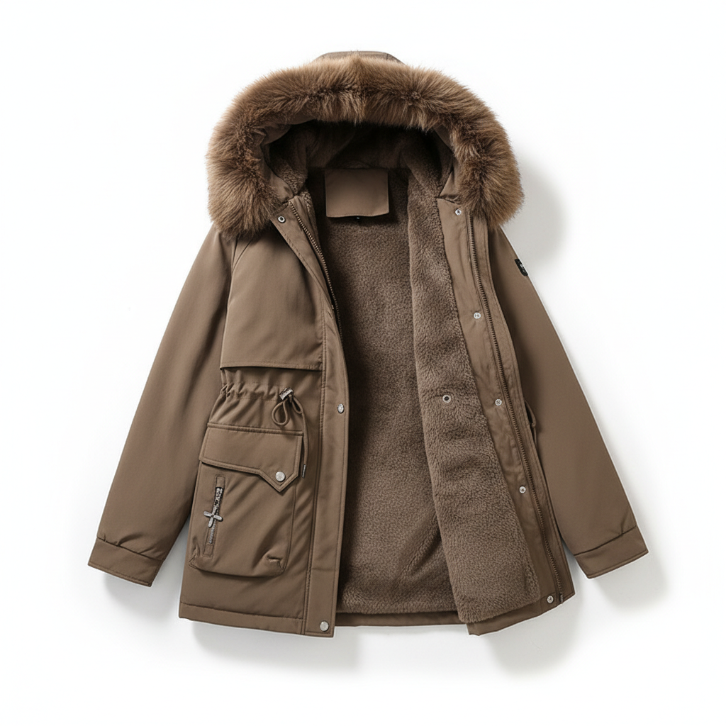 Fur Collar Fashionable All-matching Jacket Hooded Warm Cotton-padded Coat