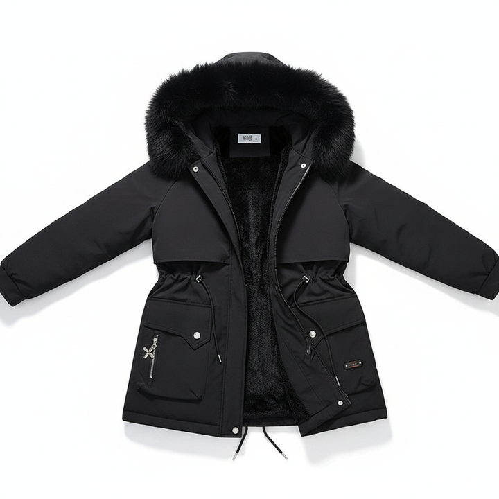 Fur Collar Fashionable All-matching Jacket Hooded Warm Cotton-padded Coat
