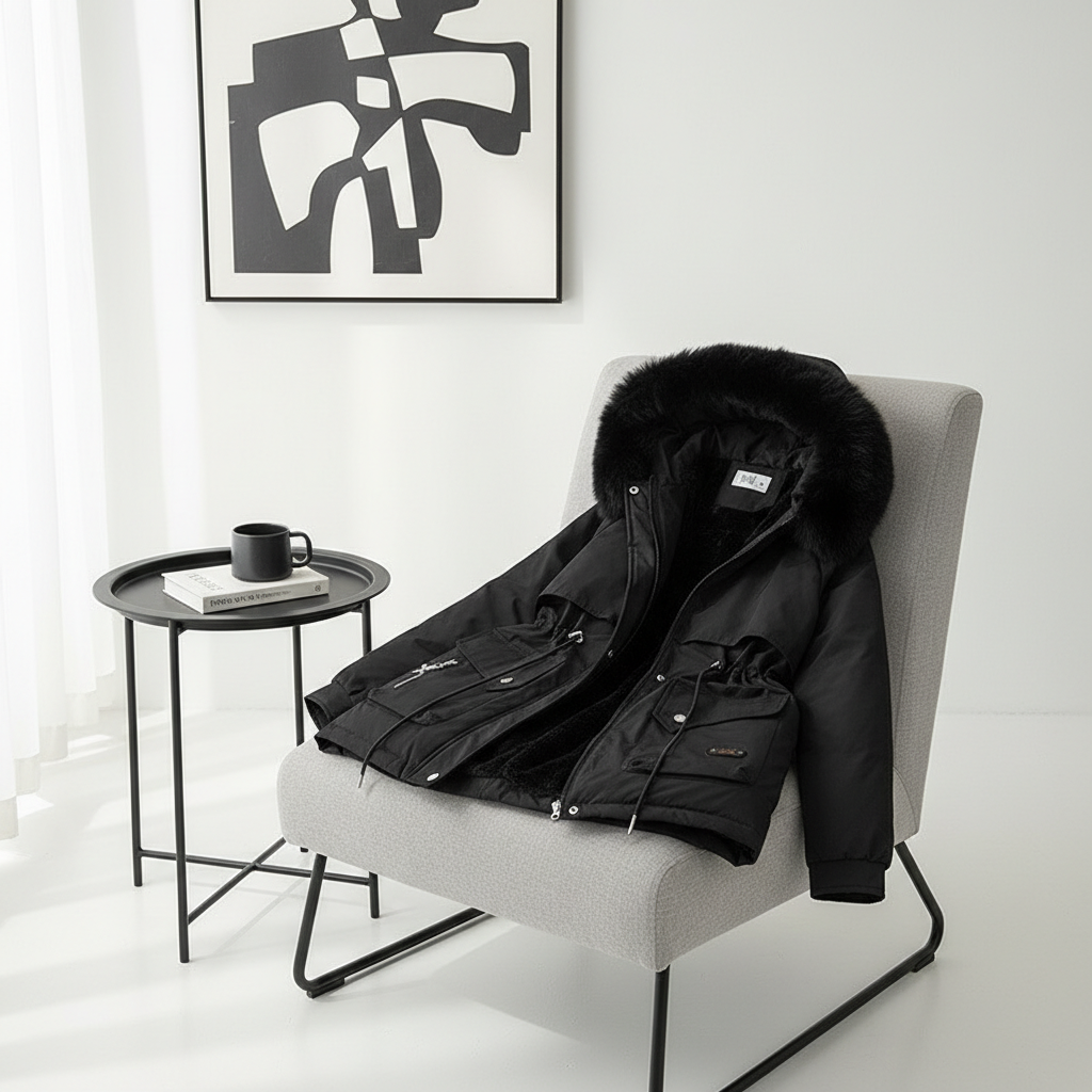 Fur Collar Fashionable All-matching Jacket Hooded Warm Cotton-padded Coat