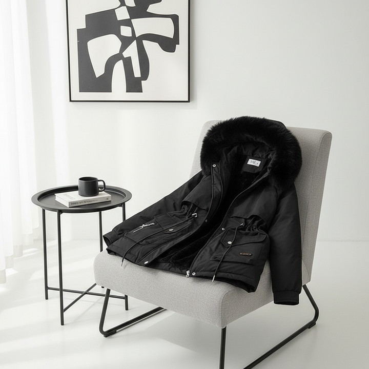 Fur Collar Fashionable All-matching Jacket Hooded Warm Cotton-padded Coat