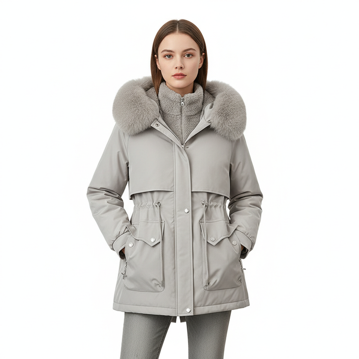 Fur Collar Fashionable All-matching Jacket Hooded Warm Cotton-padded Coat