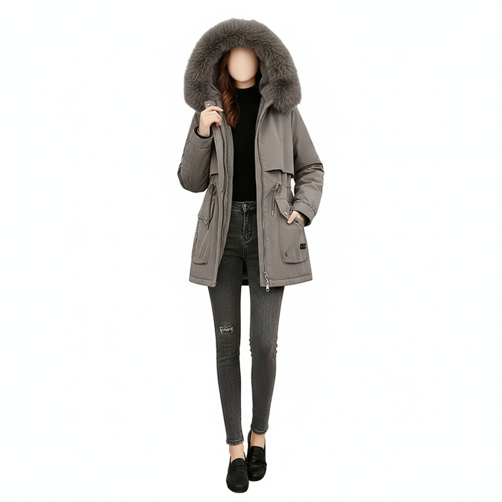 Fur Collar Fashionable All-matching Jacket Hooded Warm Cotton-padded Coat