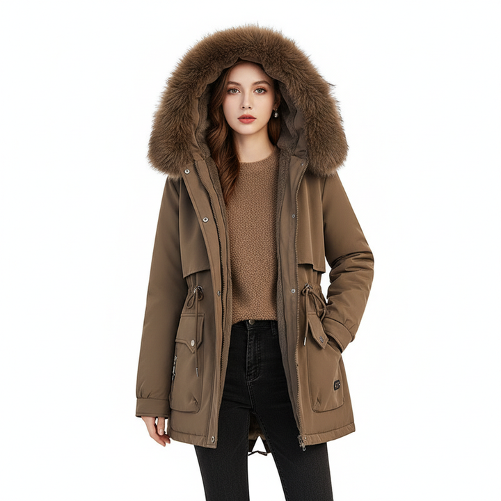 Fur Collar Fashionable All-matching Jacket Hooded Warm Cotton-padded Coat