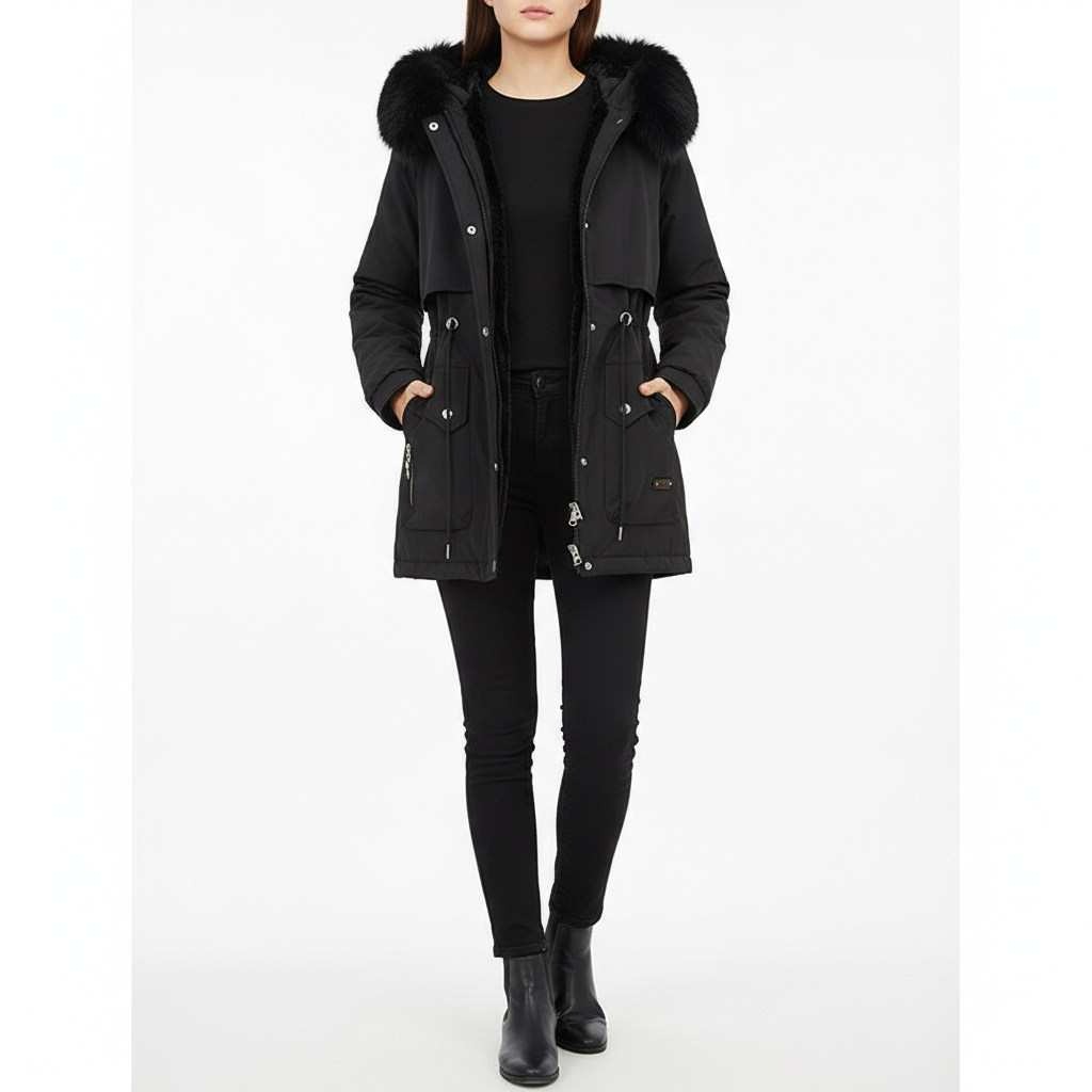 Fur Collar Fashionable All-matching Jacket Hooded Warm Cotton-padded Coat