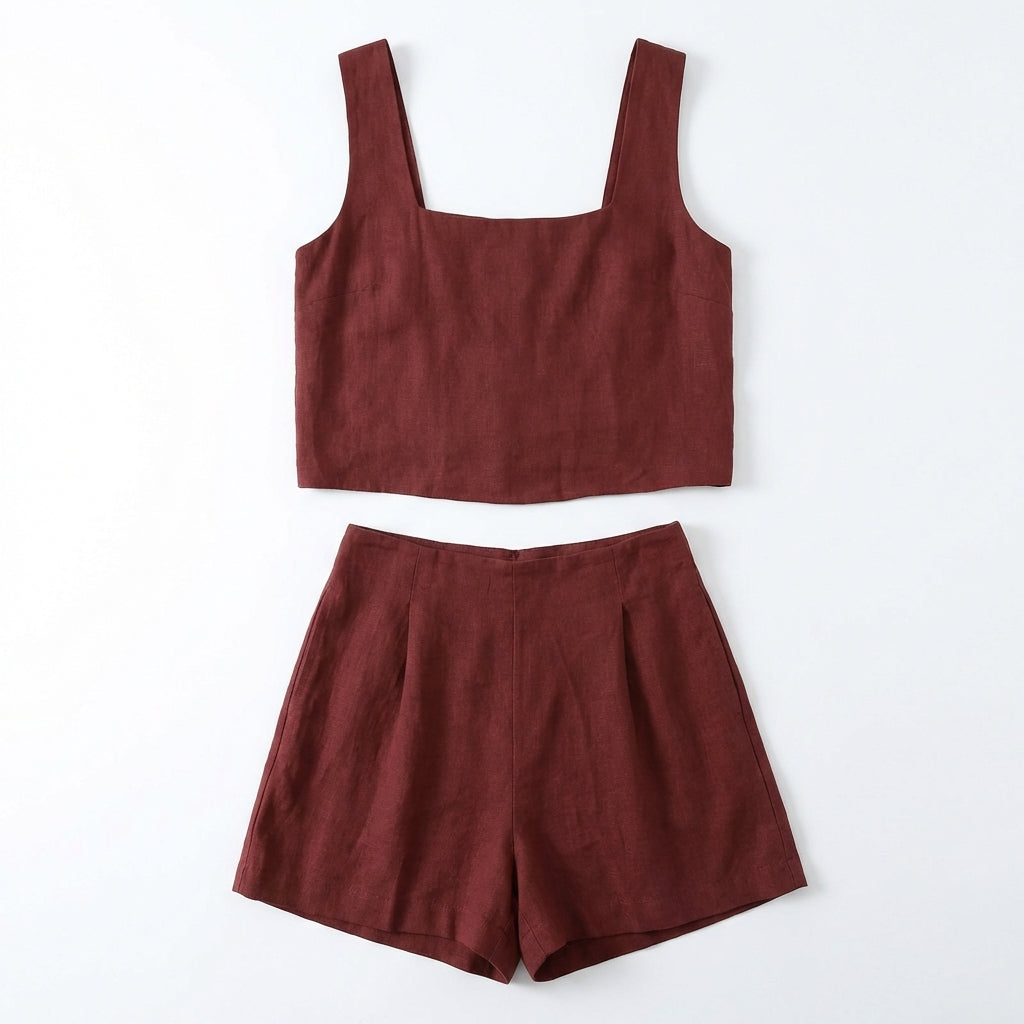 Women's 2-Piece Summer Lounge Set – Square Neck Top & Shorts Outfit