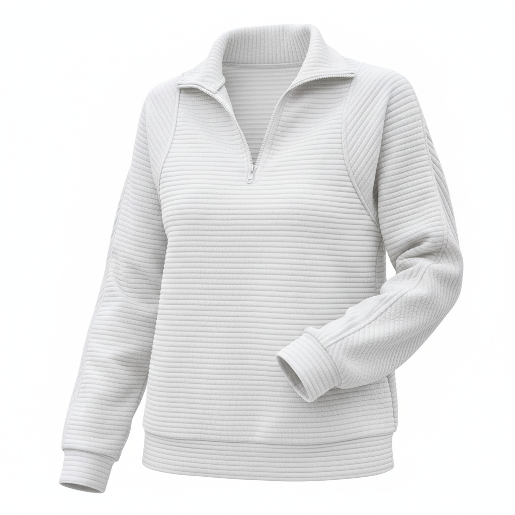 Zipper Stand Collar Pullover Sweatshirt Fashion Solid Striped Long Sleeve Top Spring And Autumn Women's Clothing