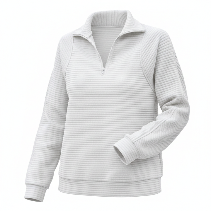 Zipper Stand Collar Pullover Sweatshirt Fashion Solid Striped Long Sleeve Top Spring And Autumn Women's Clothing