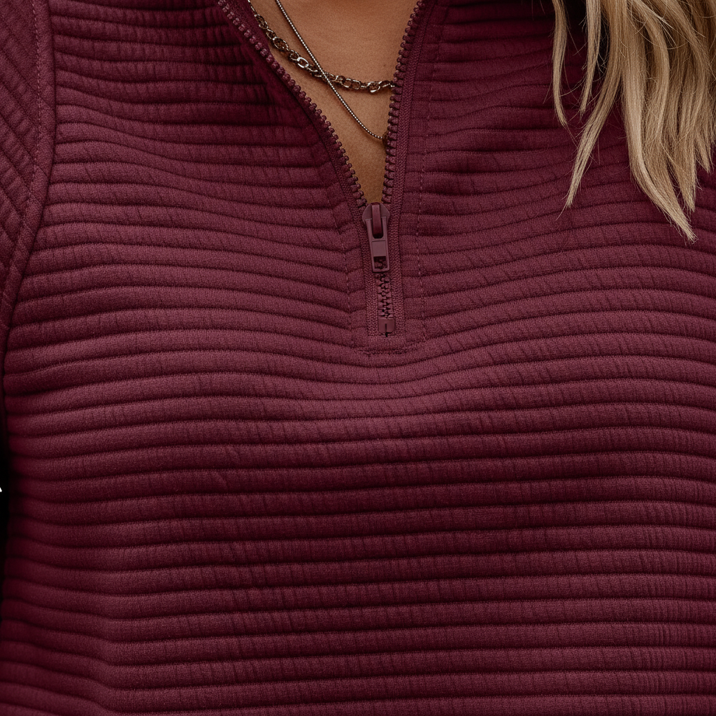 Zipper Stand Collar Pullover Sweatshirt Fashion Solid Striped Long Sleeve Top Spring And Autumn Women's Clothing