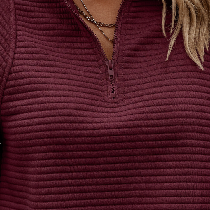Zipper Stand Collar Pullover Sweatshirt Fashion Solid Striped Long Sleeve Top Spring And Autumn Women's Clothing