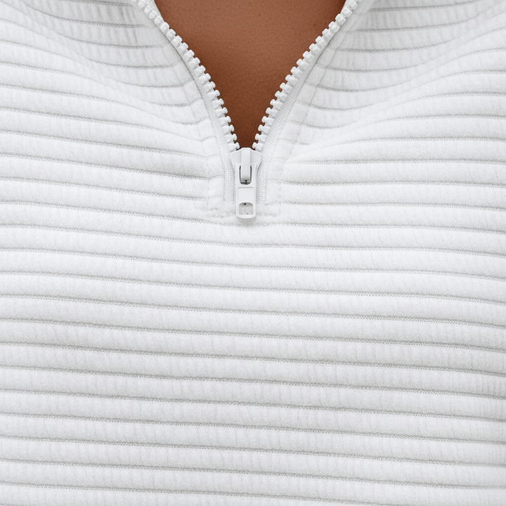 Zipper Stand Collar Pullover Sweatshirt Fashion Solid Striped Long Sleeve Top Spring And Autumn Women's Clothing