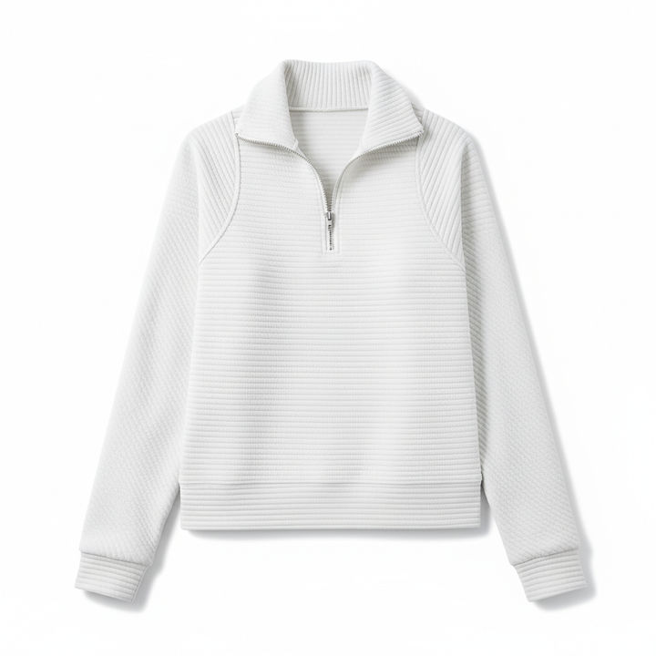Zipper Stand Collar Pullover Sweatshirt Fashion Solid Striped Long Sleeve Top Spring And Autumn Women's Clothing