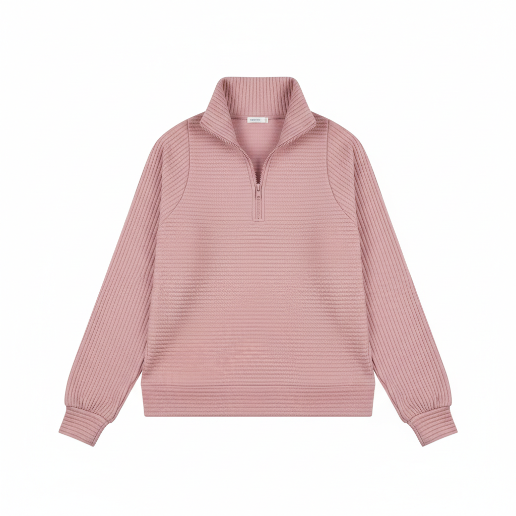 Zipper Stand Collar Pullover Sweatshirt Fashion Solid Striped Long Sleeve Top Spring And Autumn Women's Clothing