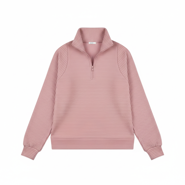 Zipper Stand Collar Pullover Sweatshirt Fashion Solid Striped Long Sleeve Top Spring And Autumn Women's Clothing
