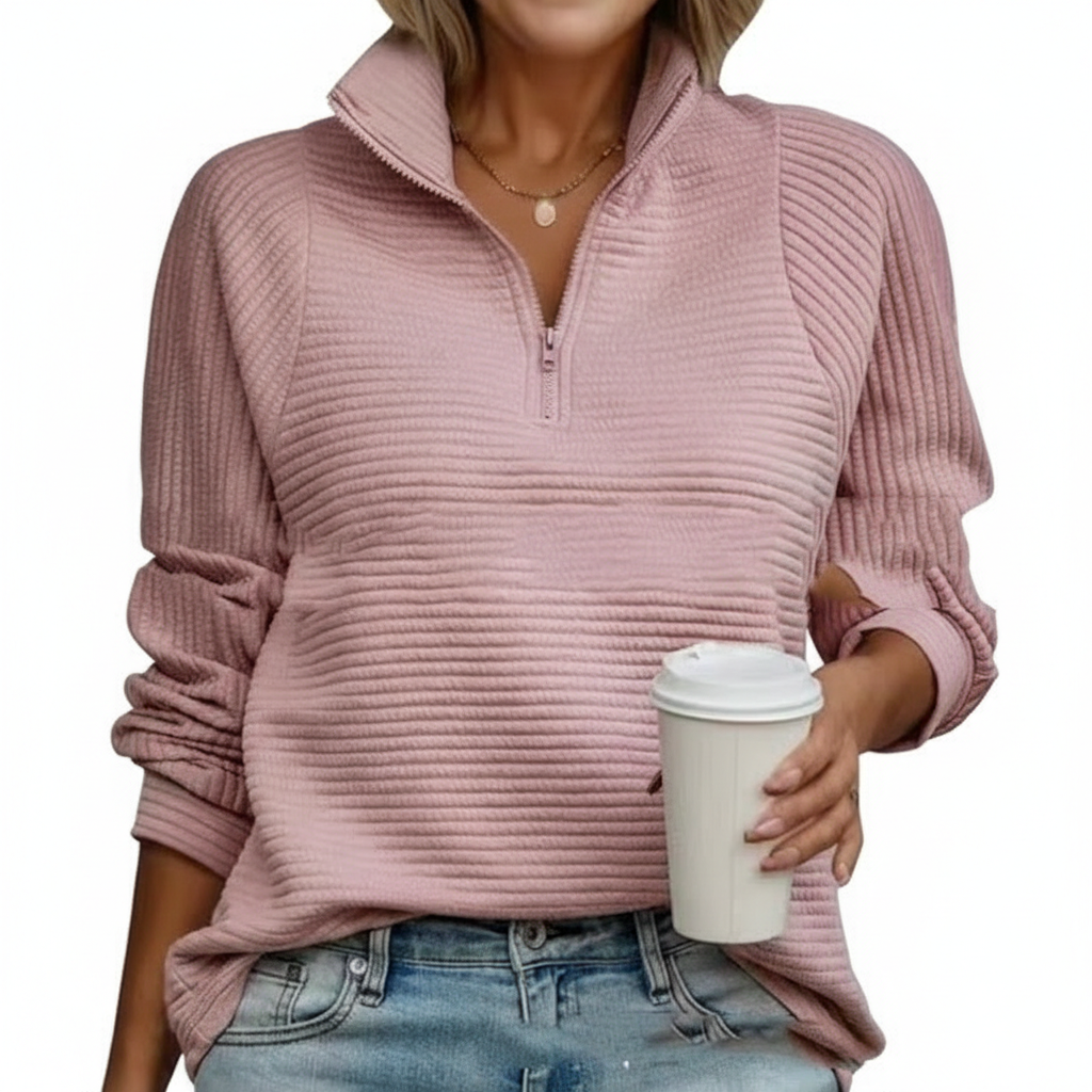 Zipper Stand Collar Pullover Sweatshirt Fashion Solid Striped Long Sleeve Top Spring And Autumn Women's Clothing