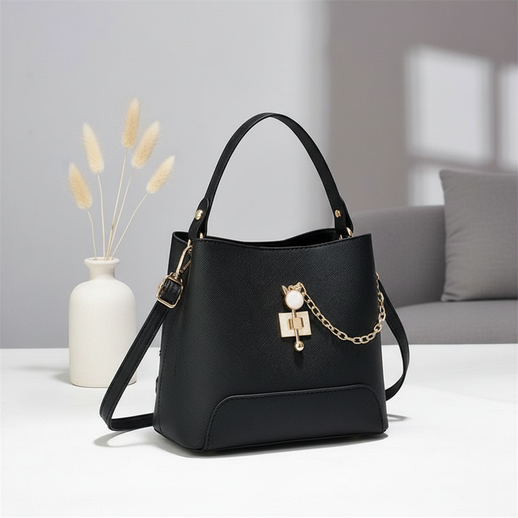 Fashion PU Leather Bucket Handbag – Women’s Top Handle Shoulder & Crossbody Bag