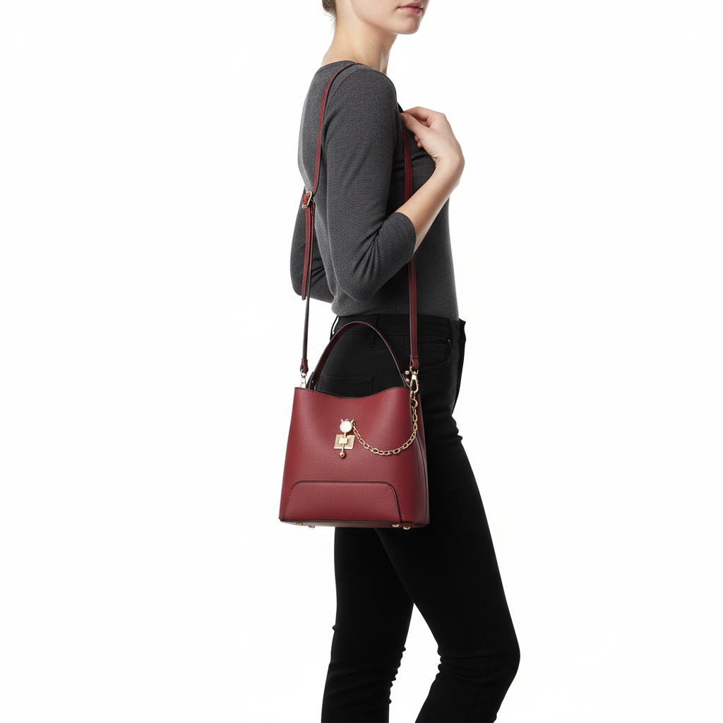 Fashion PU Leather Bucket Handbag – Women’s Top Handle Shoulder & Crossbody Bag