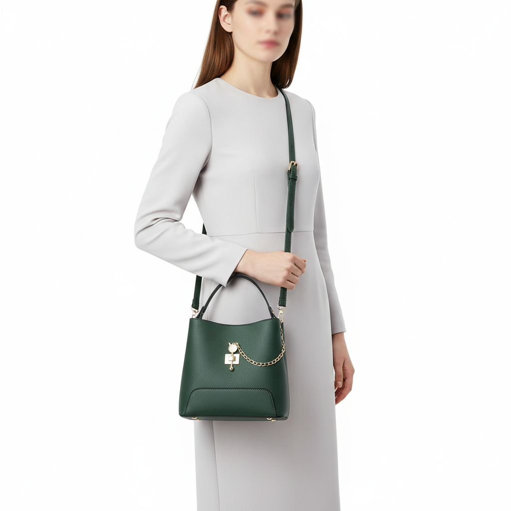 Fashion PU Leather Bucket Handbag – Women’s Top Handle Shoulder & Crossbody Bag