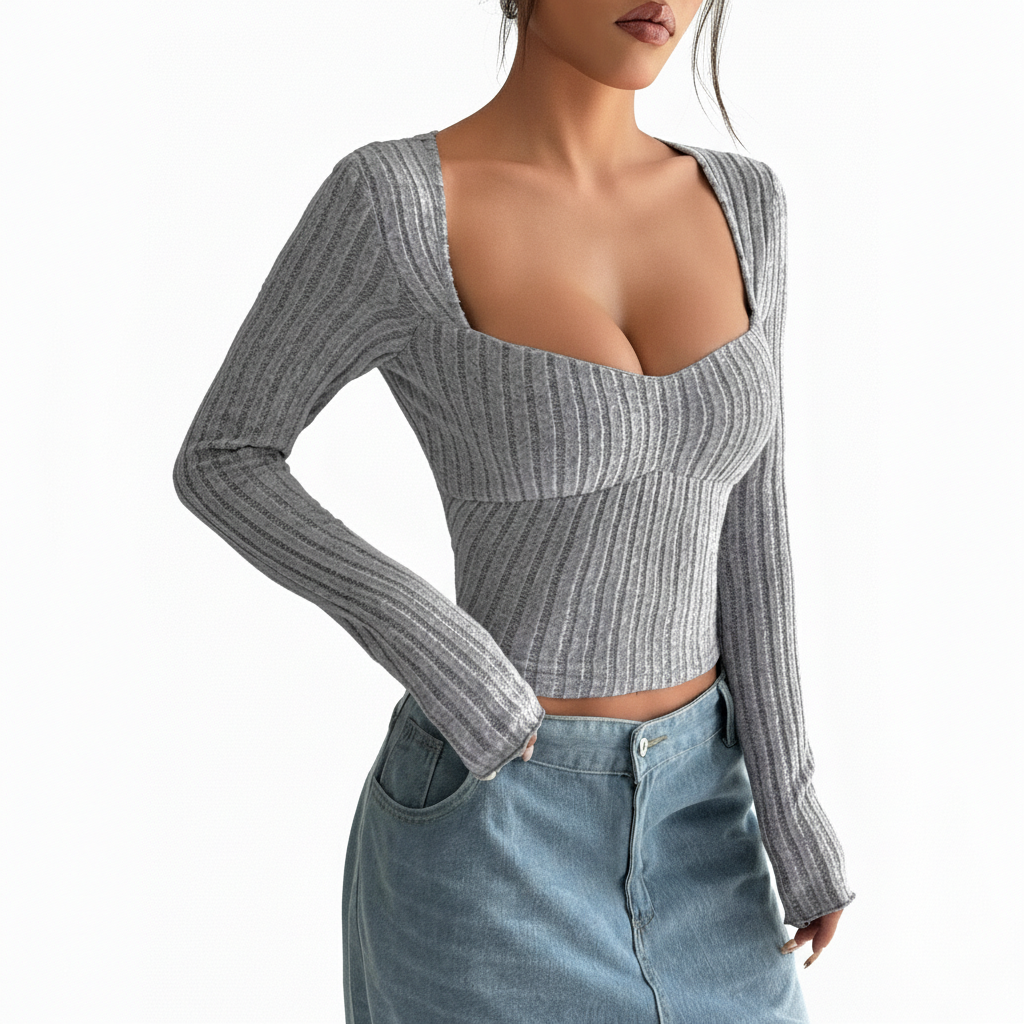 Women's Sunken Stripe Brushed T-shirt Short Midriff-baring Top
