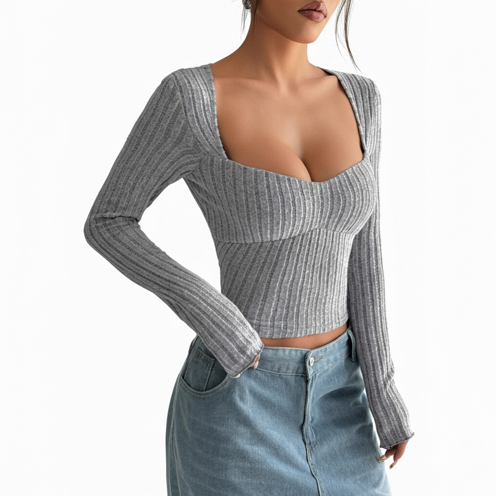 Women's Sunken Stripe Brushed T-shirt Short Midriff-baring Top