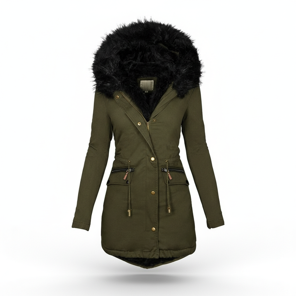 Women's Plush Hooded Parkas Winter Warm Thick  Zip-up Jackets Casual Mid-length Solid Buckle Pockets Coat Outerwear Clothing
