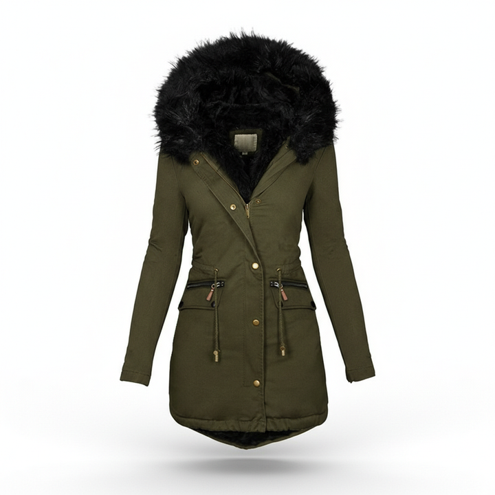 Women's Plush Hooded Parkas Winter Warm Thick  Zip-up Jackets Casual Mid-length Solid Buckle Pockets Coat Outerwear Clothing