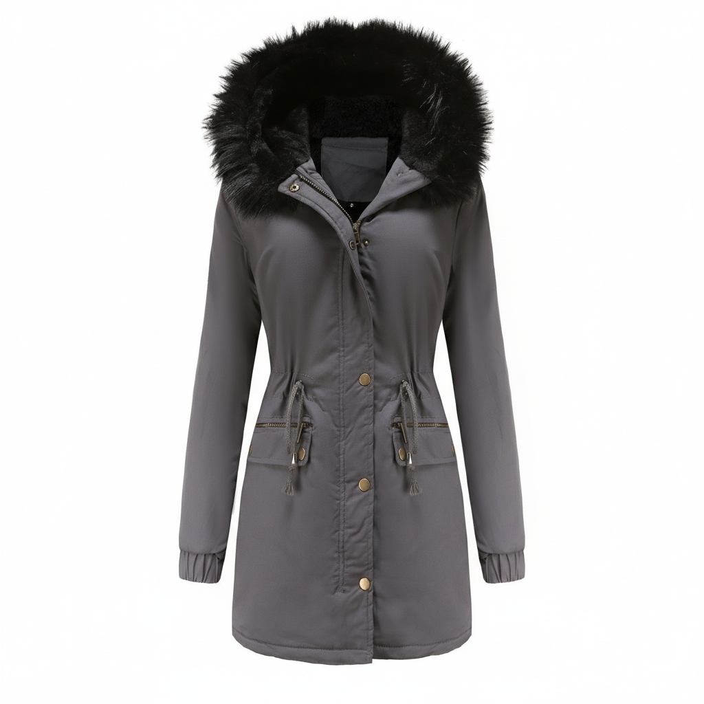 Women's Plush Hooded Parkas Winter Warm Thick  Zip-up Jackets Casual Mid-length Solid Buckle Pockets Coat Outerwear Clothing