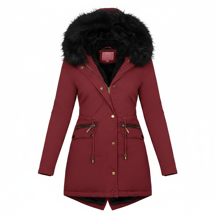 Women's Plush Hooded Parkas Winter Warm Thick  Zip-up Jackets Casual Mid-length Solid Buckle Pockets Coat Outerwear Clothing