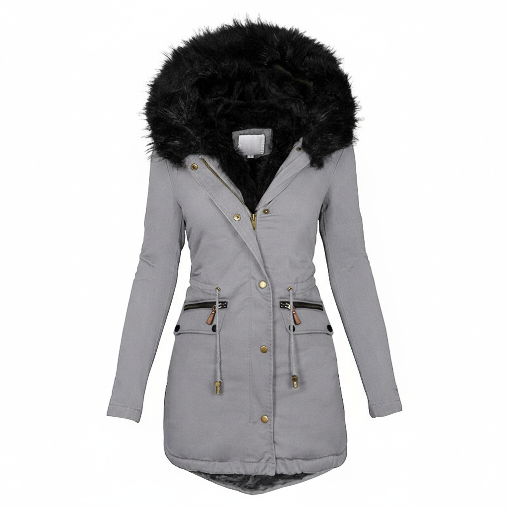 Women's Plush Hooded Parkas Winter Warm Thick  Zip-up Jackets Casual Mid-length Solid Buckle Pockets Coat Outerwear Clothing