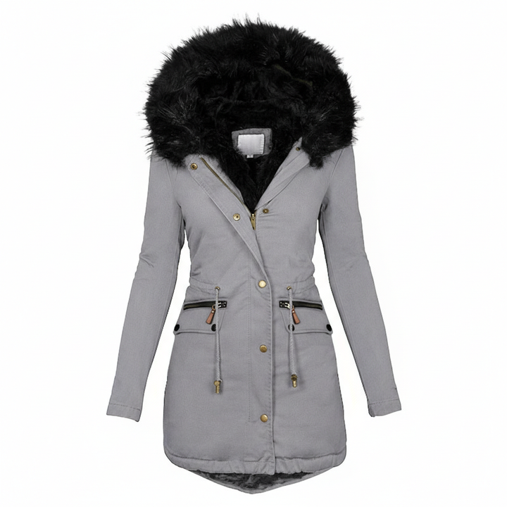 Women's Plush Hooded Parkas Winter Warm Thick  Zip-up Jackets Casual Mid-length Solid Buckle Pockets Coat Outerwear Clothing