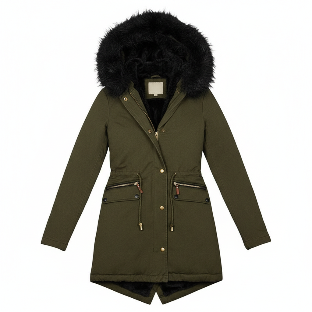 Women's Plush Hooded Parkas Winter Warm Thick  Zip-up Jackets Casual Mid-length Solid Buckle Pockets Coat Outerwear Clothing