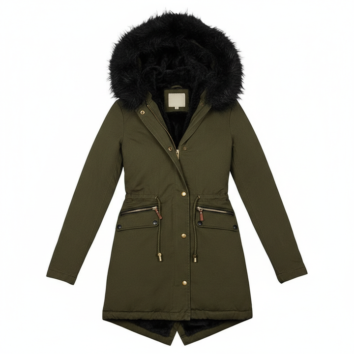 Women's Plush Hooded Parkas Winter Warm Thick  Zip-up Jackets Casual Mid-length Solid Buckle Pockets Coat Outerwear Clothing