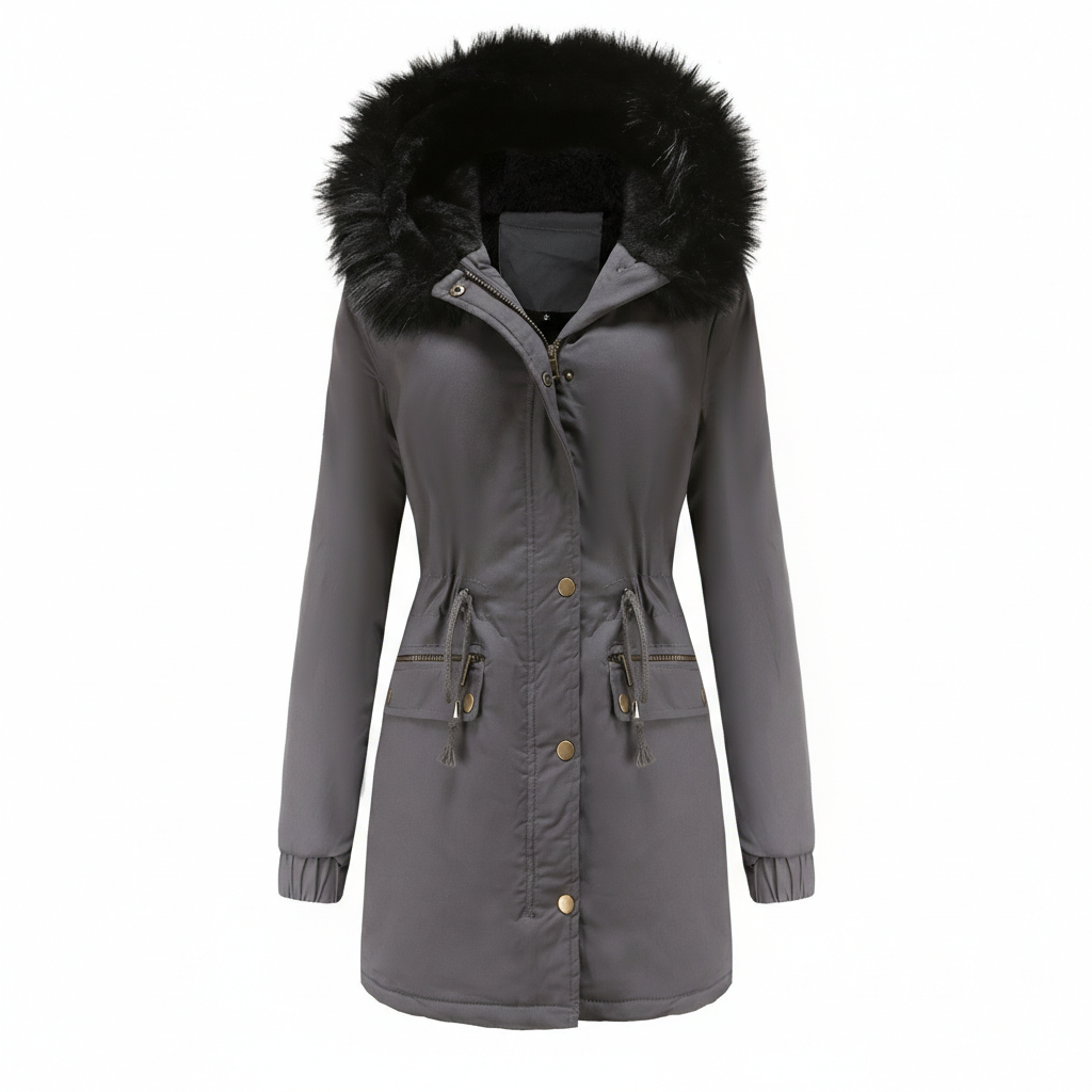 Women's Plush Hooded Parkas Winter Warm Thick  Zip-up Jackets Casual Mid-length Solid Buckle Pockets Coat Outerwear Clothing