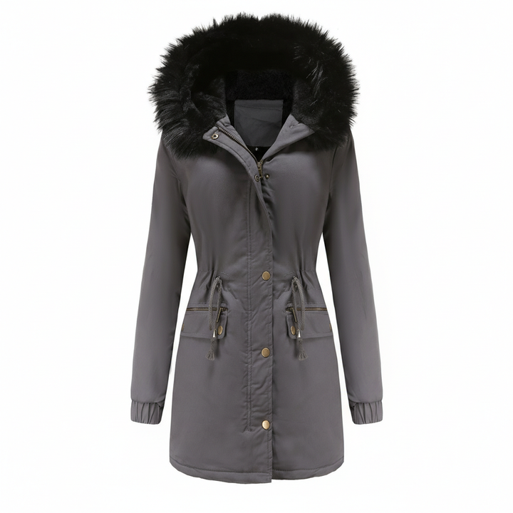 Women's Plush Hooded Parkas Winter Warm Thick  Zip-up Jackets Casual Mid-length Solid Buckle Pockets Coat Outerwear Clothing