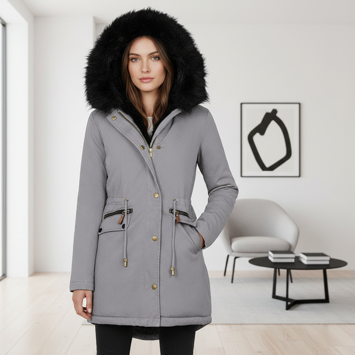 Women's Plush Hooded Parkas Winter Warm Thick  Zip-up Jackets Casual Mid-length Solid Buckle Pockets Coat Outerwear Clothing