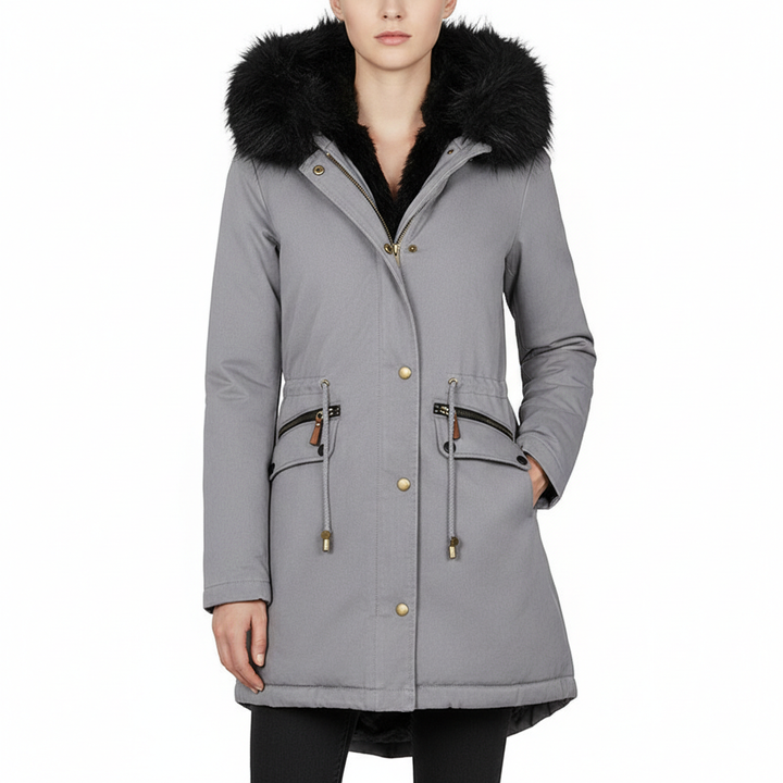 Women's Plush Hooded Parkas Winter Warm Thick  Zip-up Jackets Casual Mid-length Solid Buckle Pockets Coat Outerwear Clothing